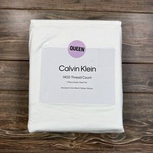 Calvin Klein Queen 4pc Sheet‎ Set White 1400TC Cotton Blend Sateen New